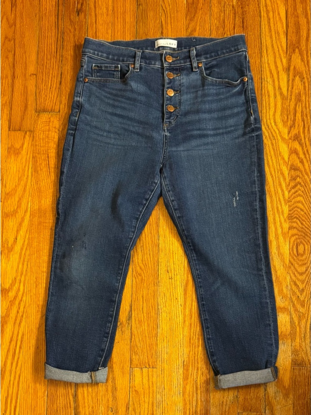 LOFT Dark Blue Button-Fly Boyfriend Jeans